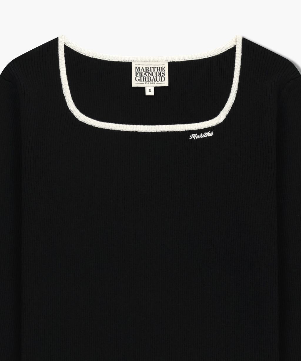 Marithe & Francois Girbaud - Color Point Square Neck Knit Pullover (Black) product image 8 | TRAB K-Fashion Australia