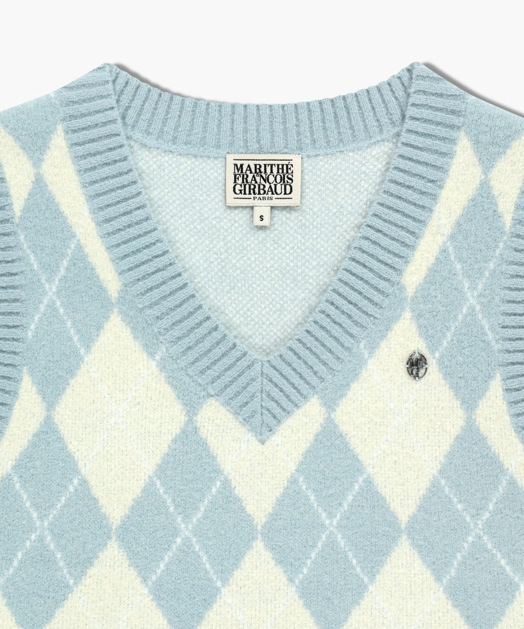 Marithe & Francois Girbaud - Argyle V-neck Knit Vest (Sky Blue) product image 8 | TRAB K-Fashion Australia