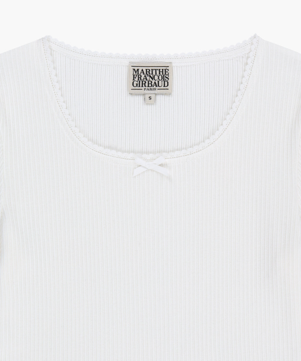 Marithe & Francois Girbaud - Square Neck Lace Detail Tee (White) product image 8 | TRAB K-Fashion Australia