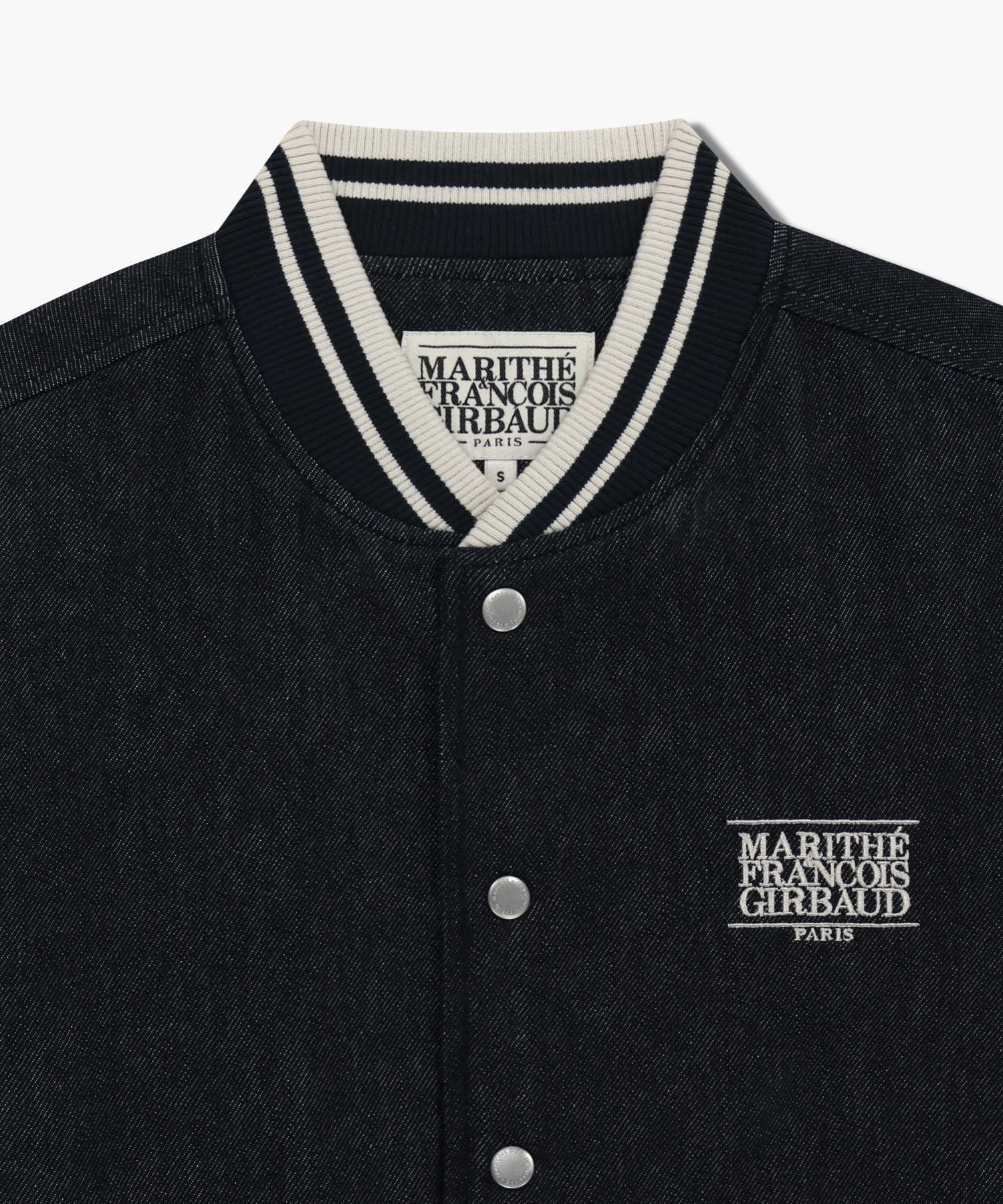 Marithe & Francois Girbaud - Classic Logo Embroidery Denim Varsity Jacket (Navy) product image 8 | TRAB K-Fashion Australia