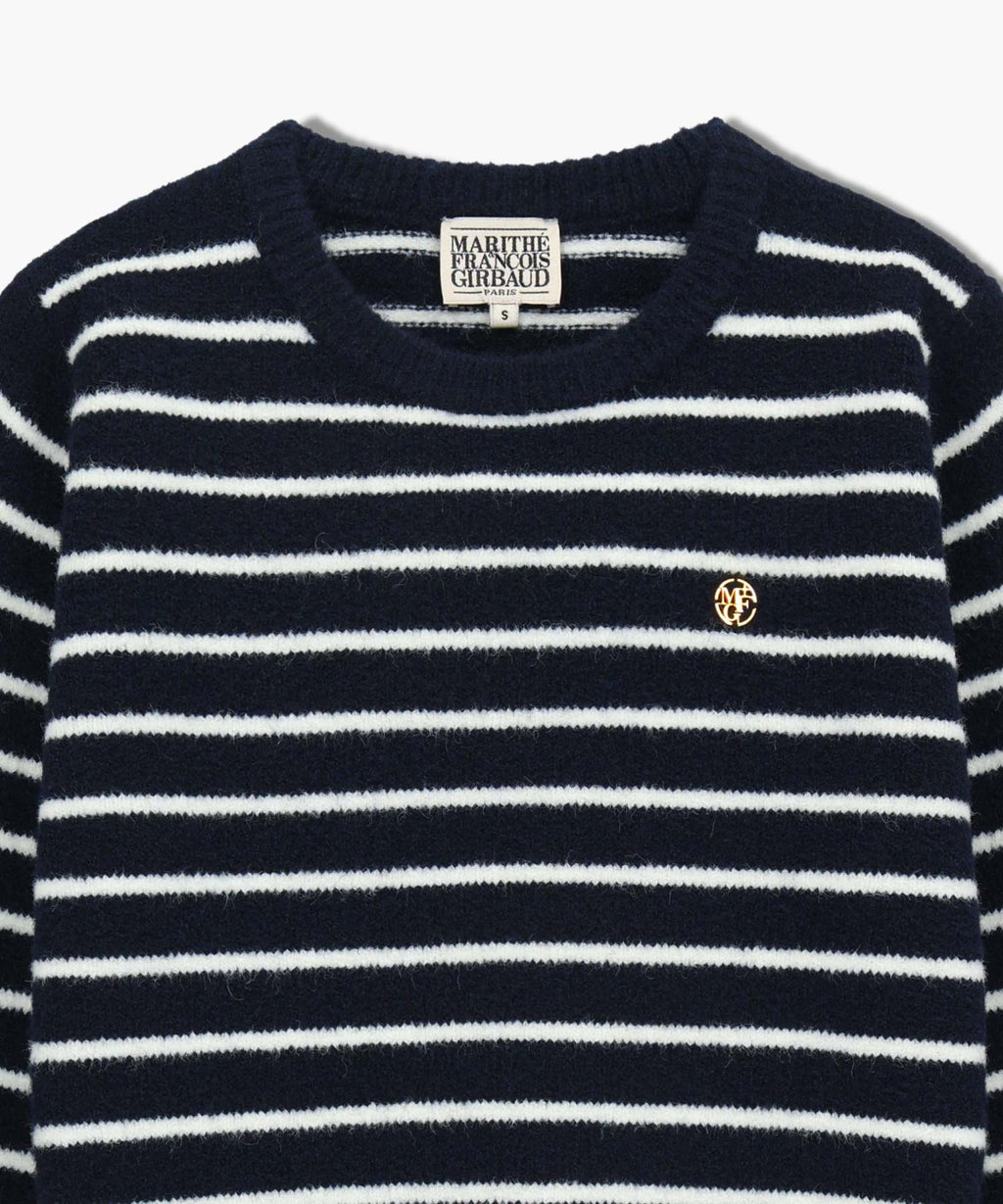 Marithe & Francois Girbaud - Crew Neck Stripe Crop Knit Pullover (Navy) product image 8 | TRAB K-Fashion Australia