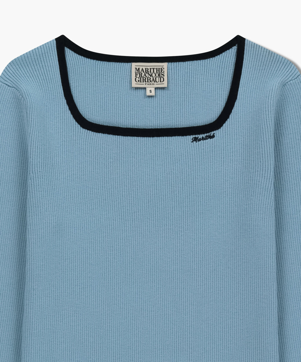 Marithe & Francois Girbaud - Color Point Square Neck Knit Pullover (Sky Blue) product image 8 | TRAB K-Fashion Australia