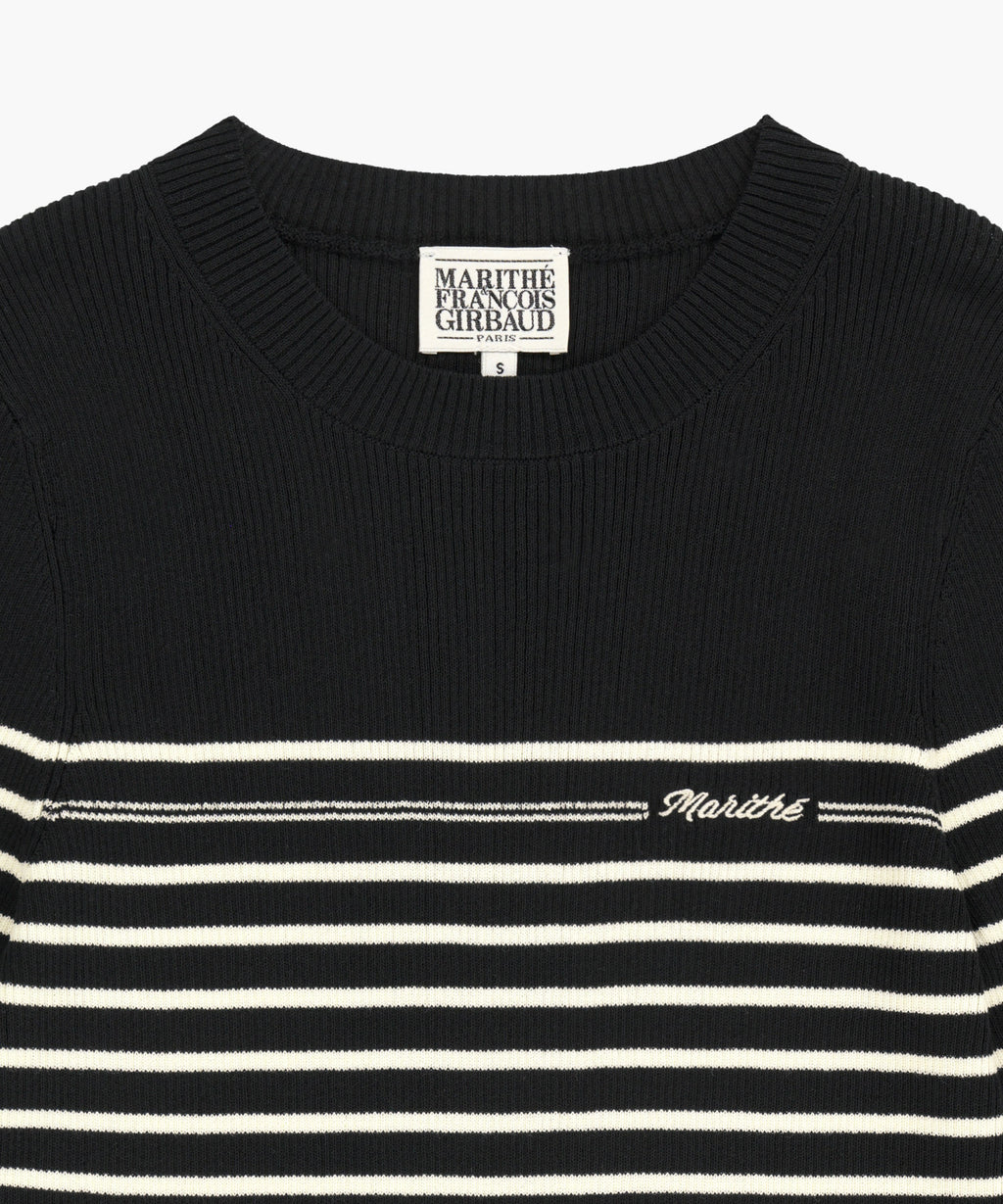 Marithe & Francois Girbaud - Ruffle Point Stripe Half Knit Pullover (Black) product image 8 | TRAB K-Fashion Australia