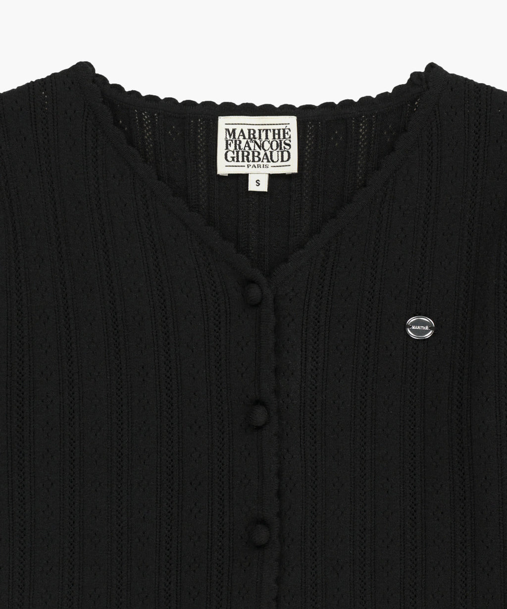 Marithe & Francois Girbaud - V-neck Crochet Knit Cardigan (Black) product image 8 | TRAB K-Fashion Australia