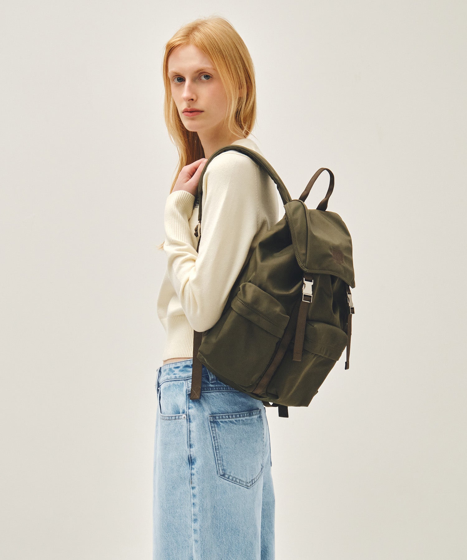 Marithe & Francois Girbaud - Classic Logo Metal Buckle Backpack (Khaki) product image 8 | TRAB K-Fashion Australia