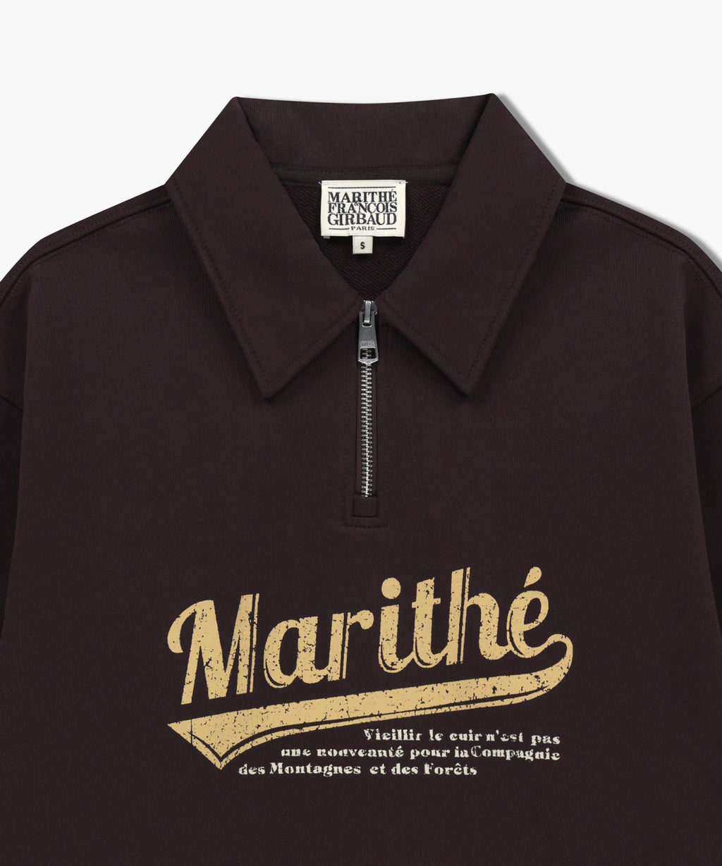 Marithe & Francois Girbaud - Baseball Logo Collar Half Zipup Sweatshirt (Brown) product image 8 | TRAB K-Fashion Australia