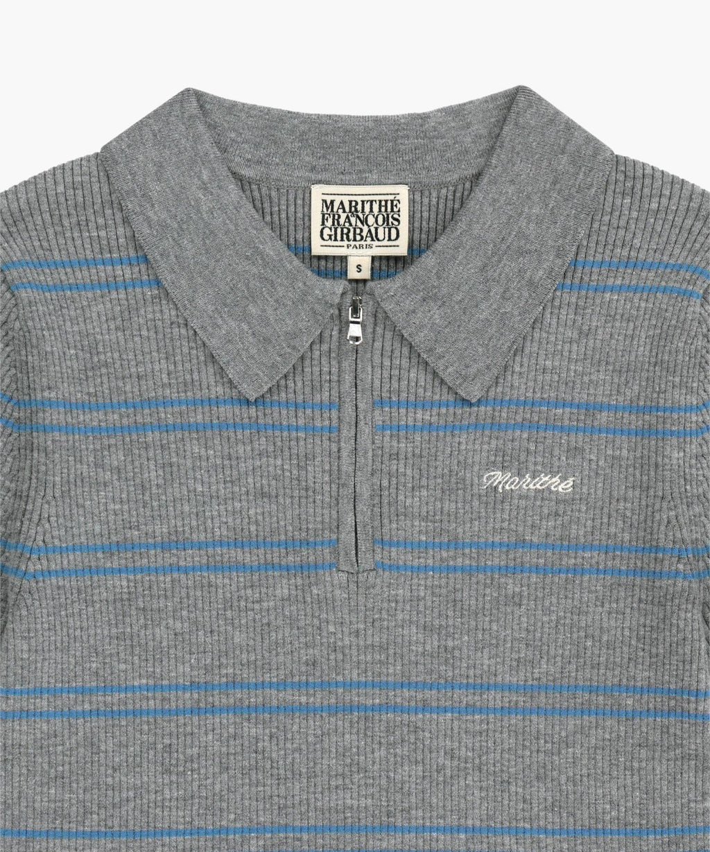 Marithe & Francois Girbaud - Stripe Half Zip Up Slim Knit (Melange Gray) product image 8 | TRAB K-Fashion Australia