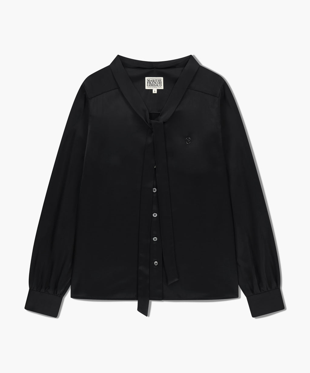 Marithe & Francois Girbaud - V-neck Tie Blouse (Black) product image 8 | TRAB K-Fashion Australia