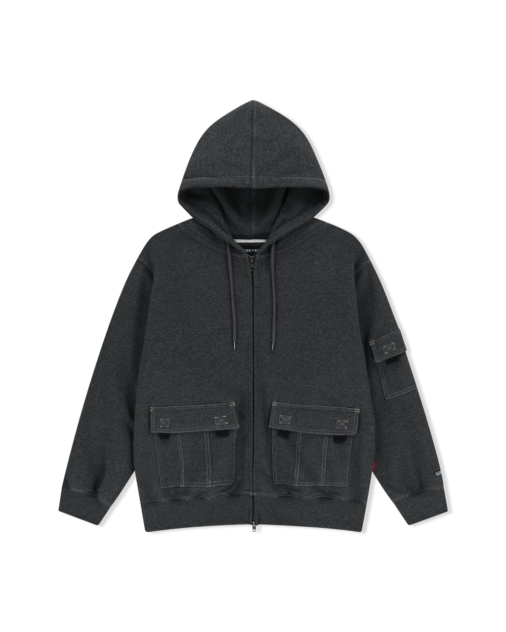 yeseyesee - Y.E.S Stitch Pocket Zip Up Hoodie (Charcoal) product image 1 | TRAB K-Fashion Australia