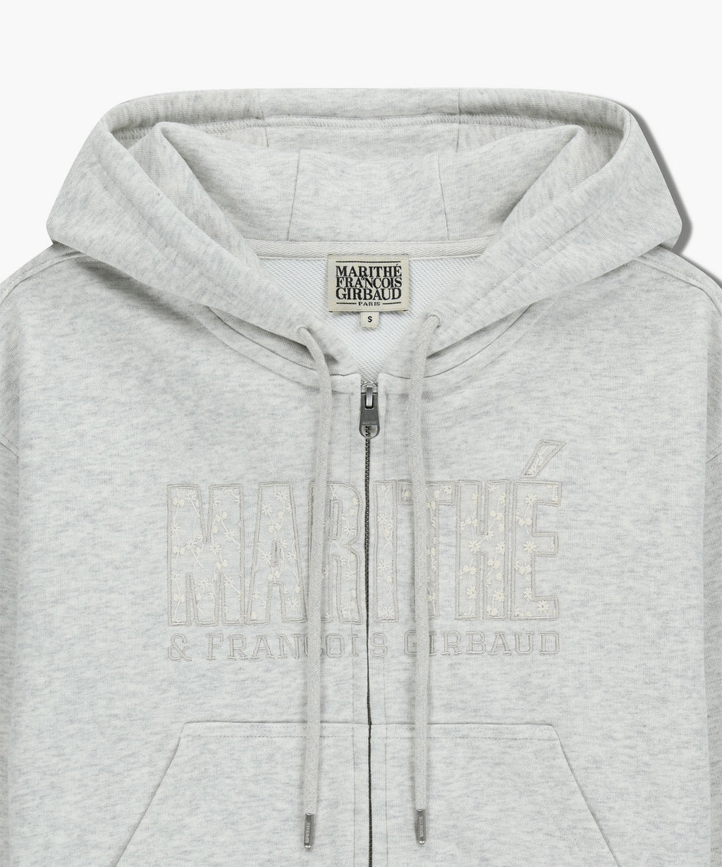 Marithe & Francois Girbaud - Lace Applique Crop Hoodie Zipup (Light Heather Gray) product image 8 | TRAB K-Fashion Australia