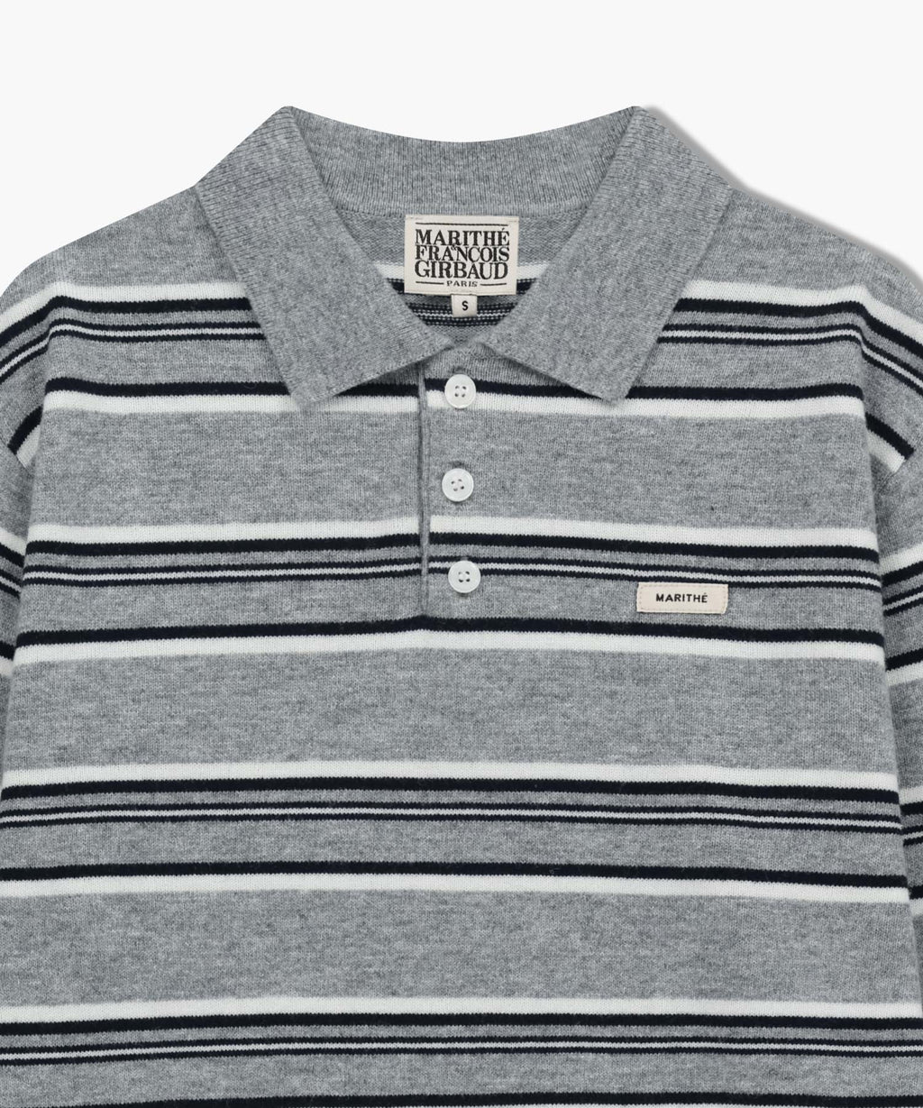 Marithe & Francois Girbaud - Regular Logo Stripe Polo Knit (Melange Gray) product image 8 | TRAB K-Fashion Australia