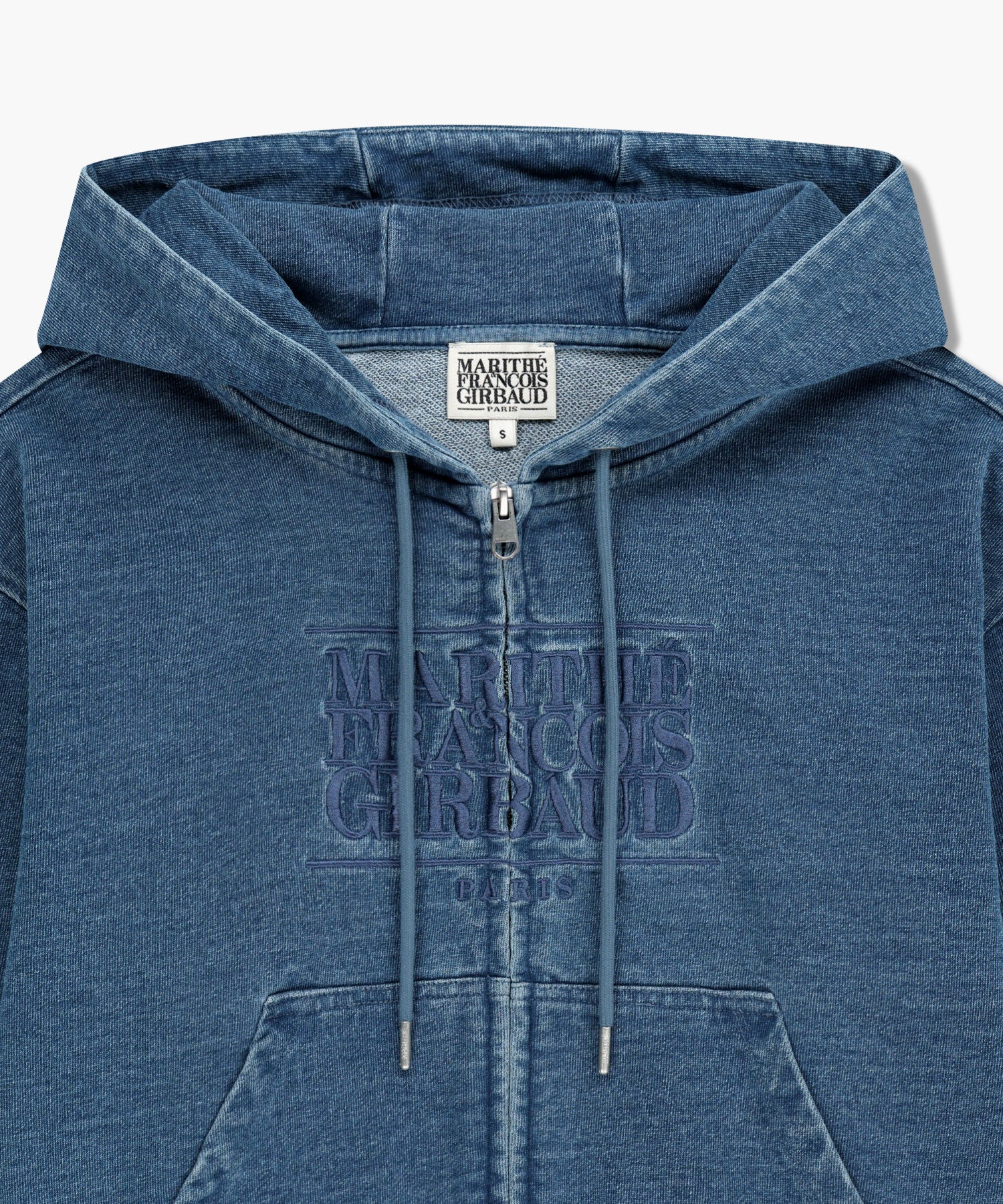 Marithe & Francois Girbaud - Embroidery Classic Logo Crop Hoodie Zipup (Blue) product image 8 | TRAB K-Fashion Australia