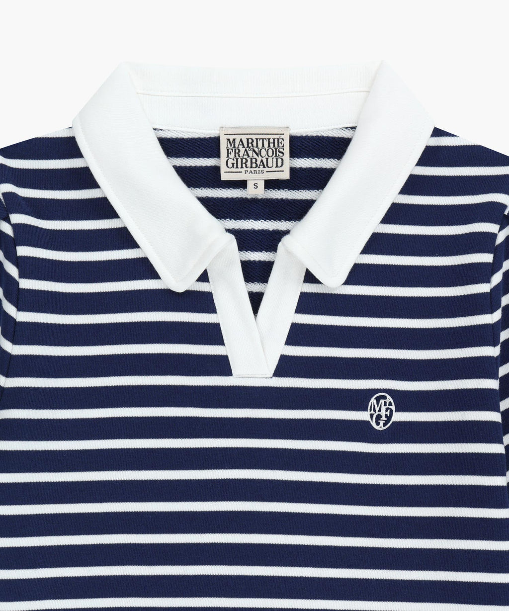 Marithe & Francois Girbaud - Collar Stripe Half Sleeve Crop Sweatshirt (Blue) product image 8 | TRAB K-Fashion Australia