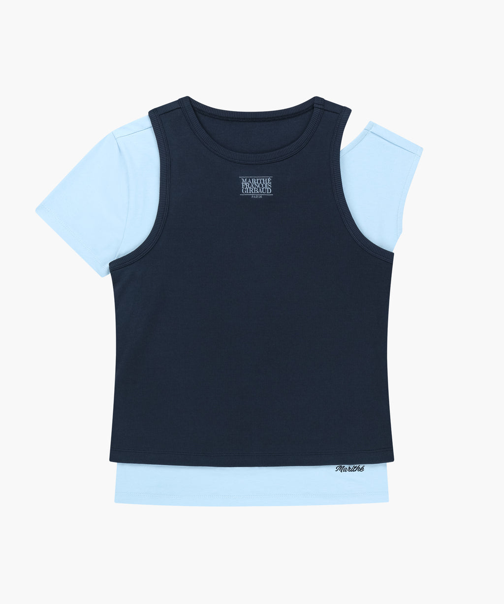 Marithe & Francois Girbaud - Small Classic Logo One Shoulder Layered Tee (Sky Blue) product image 8 | TRAB K-Fashion Australia
