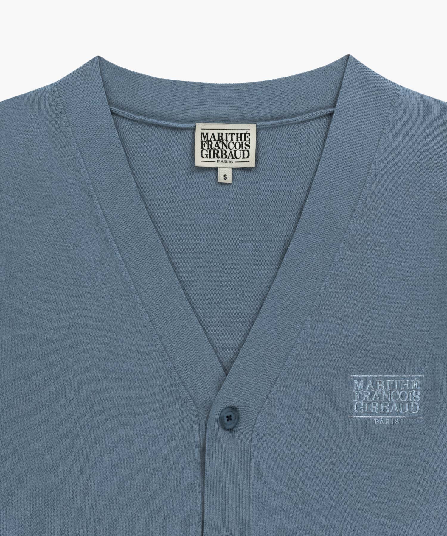 Marithe & Francois Girbaud - Small Classic Logo V-neck Knit Cardigan (Vintage Blue) product image 8 | TRAB K-Fashion Australia