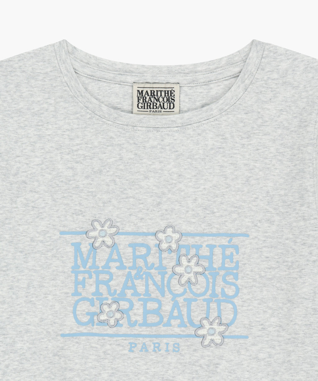 Marithe & Francois Girbaud - Flower Classic Logo Cap Sleeve Slim Crop Tee (Light Heather Gray) product image 8 | TRAB K-Fashion Australia
