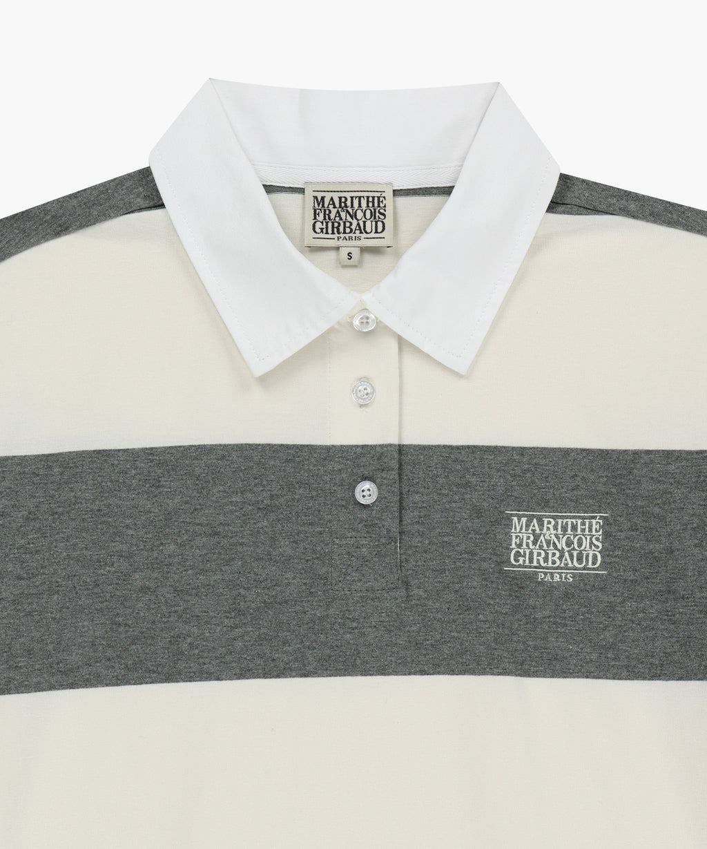 Marithe & Francois Girbaud - Small Classic Logo Rugby Stripe Oversized Collar Tee (Ivory) product image 12 | TRAB K-Fashion Australia