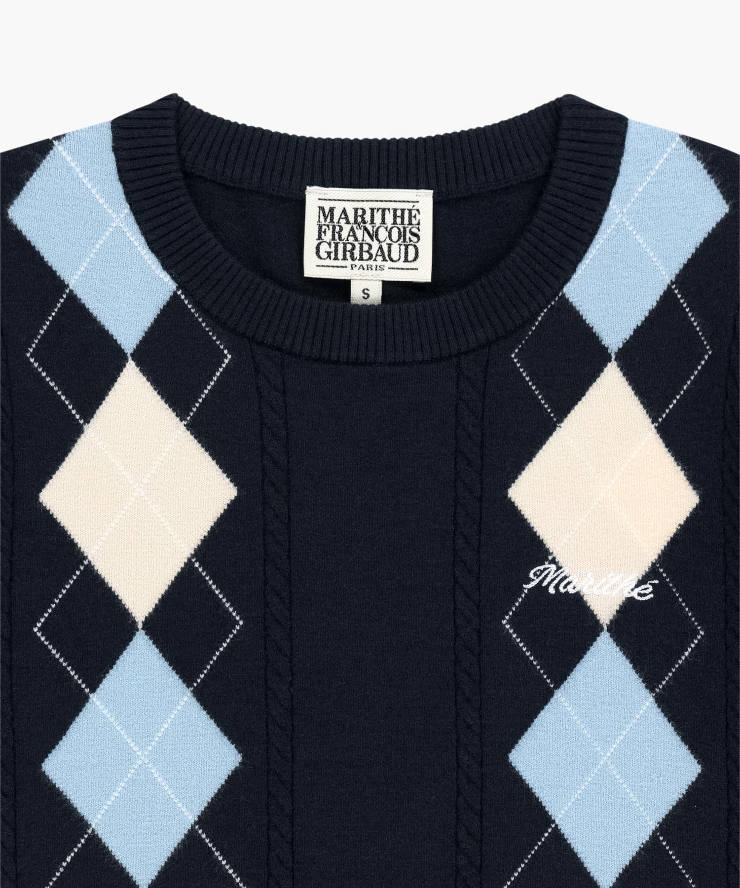Marithe & Francois Girbaud - Argyle Cable Half Knit Pullover (Navy) product image 8 | TRAB K-Fashion Australia