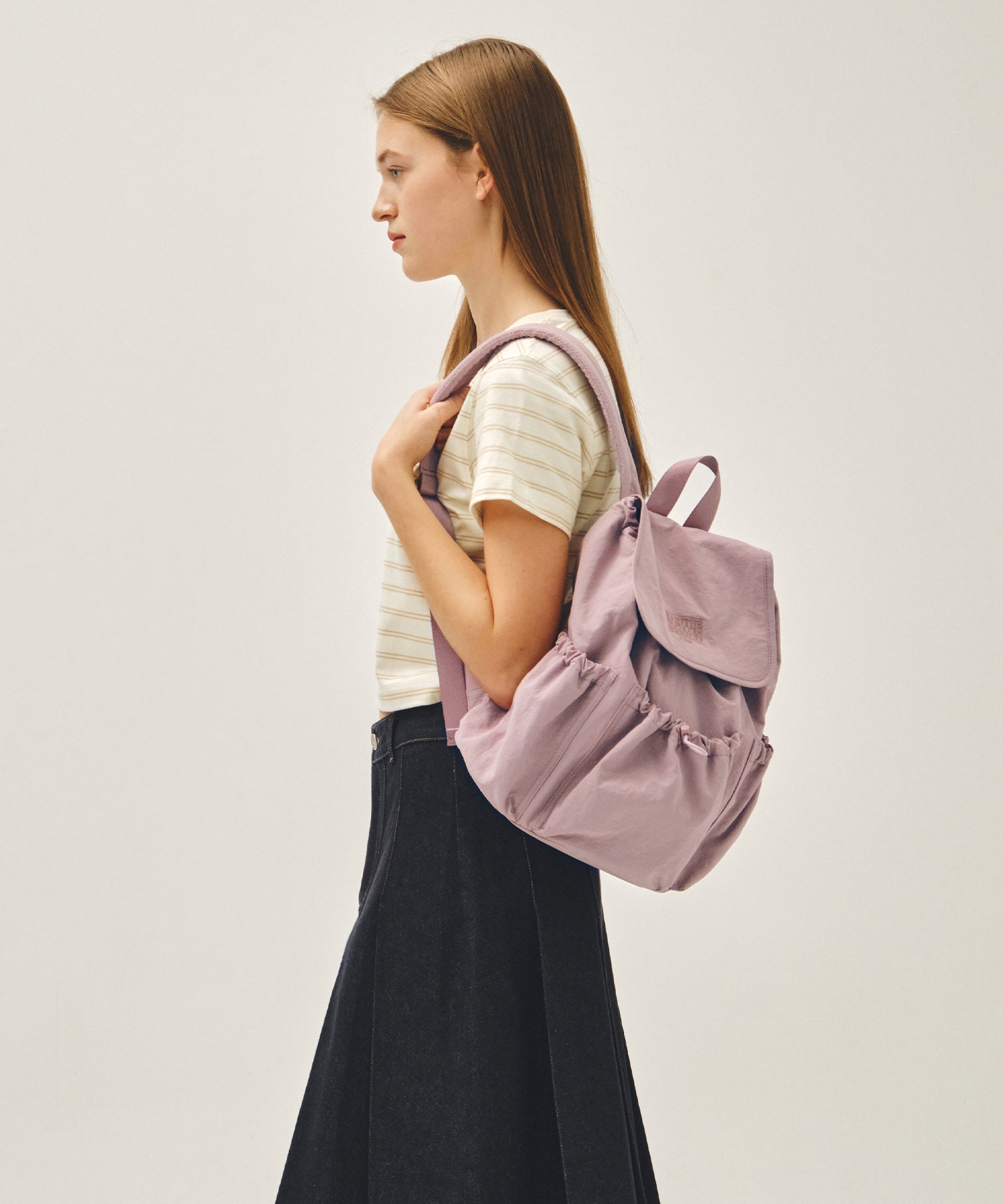 Marithe & Francois Girbaud - Classic Logo Stopper Pocket Backpack (Gray Pink) product image 8 | TRAB K-Fashion Australia