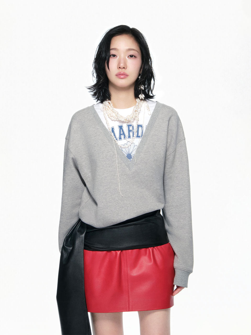 Mardi Mercredi - Sweatshirt V Neck Layered Detail (Grey) product image 1 | TRAB K-Fashion Australia