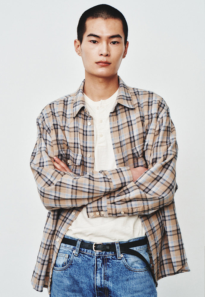 Art if acts - Washed Check Western Shirt (Stone/Grey) product image 6 | TRAB K-Fashion Australia