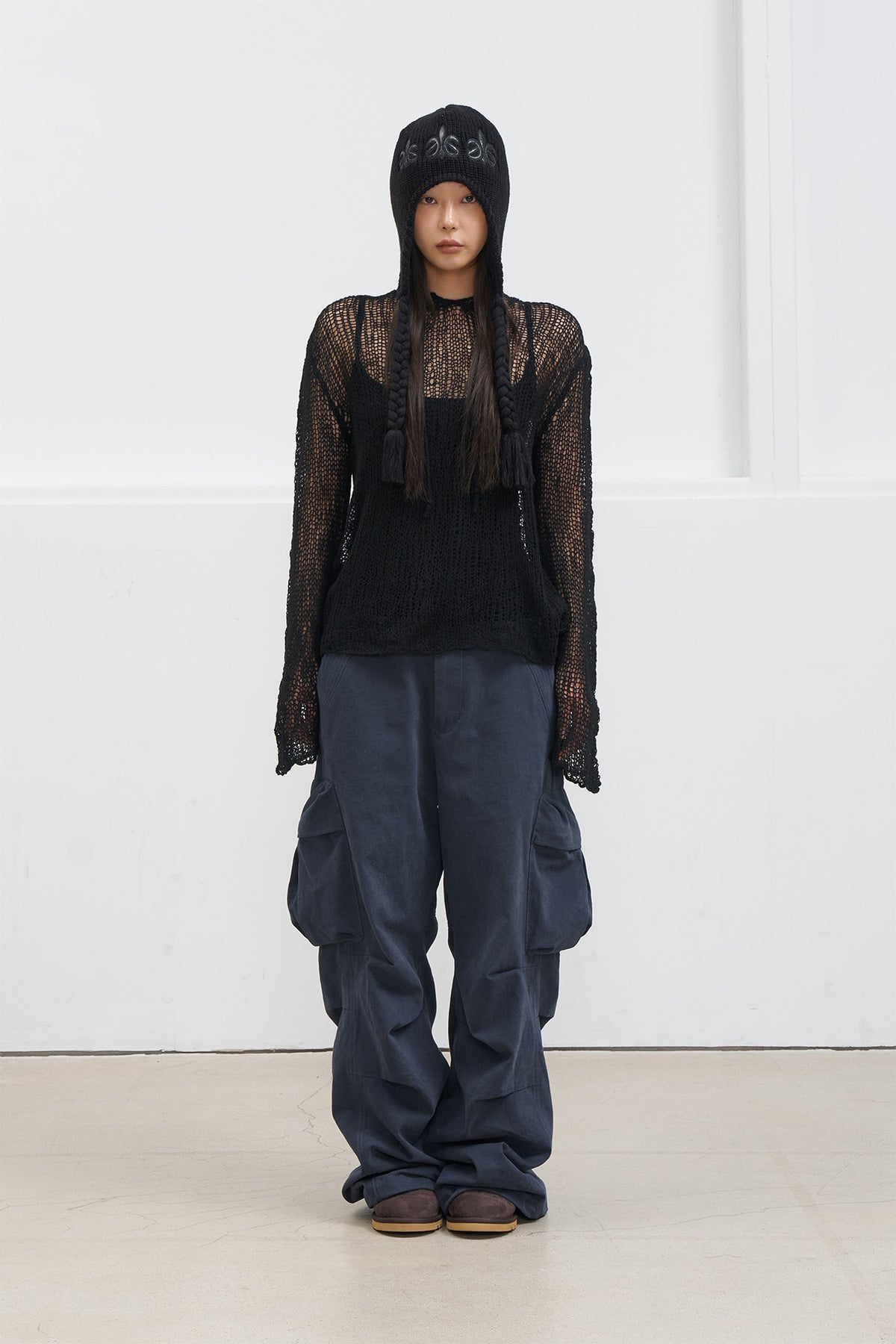 Deinet - Loose Mesh Knit Hoodie (Black) product image 1 | TRAB K-Fashion Australia