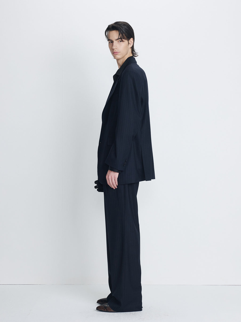 Tonywack - Pinstriped Wool Belted Trousers (Navy Pinstripe) product image 7 | TRAB K-Fashion Australia