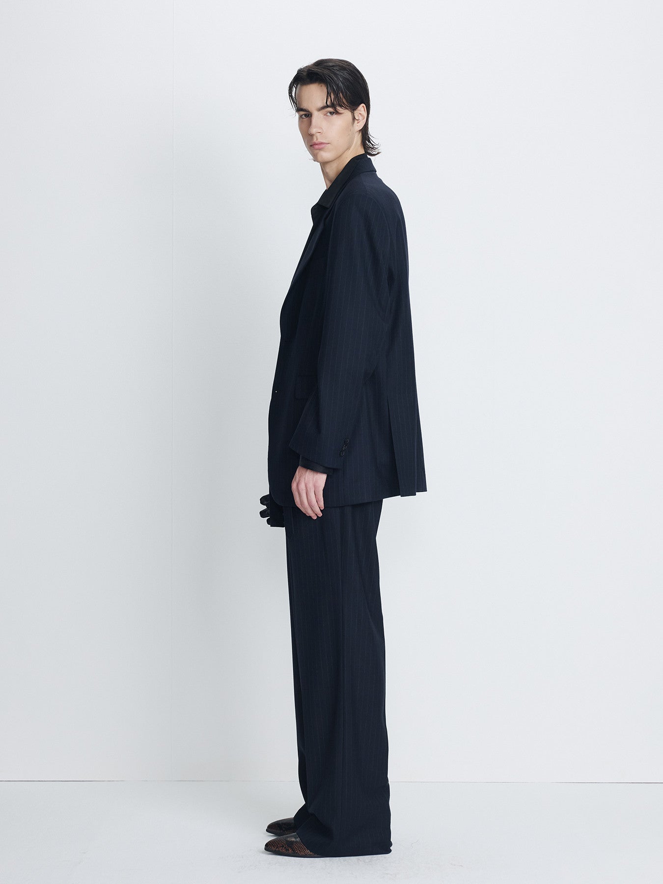 Tonywack - Pinstriped Wool Belted Trousers (Navy Pinstripe) product image 7 | TRAB K-Fashion Australia