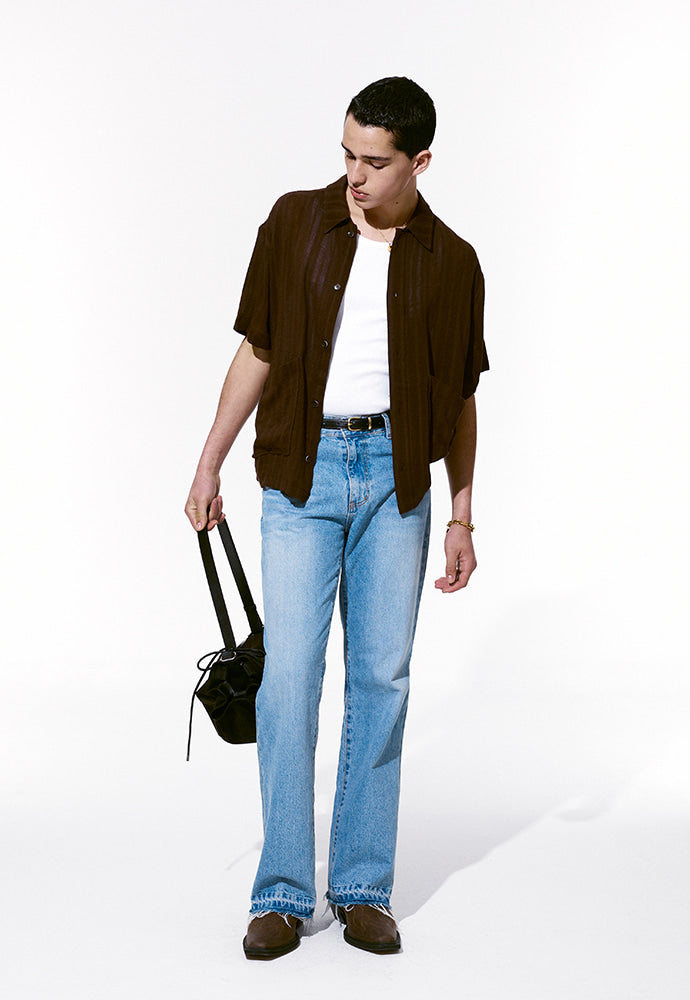 Tonywack - Cotton Linen Textured Stripe Shirt (Brown) product image 3 | TRAB K-Fashion Australia