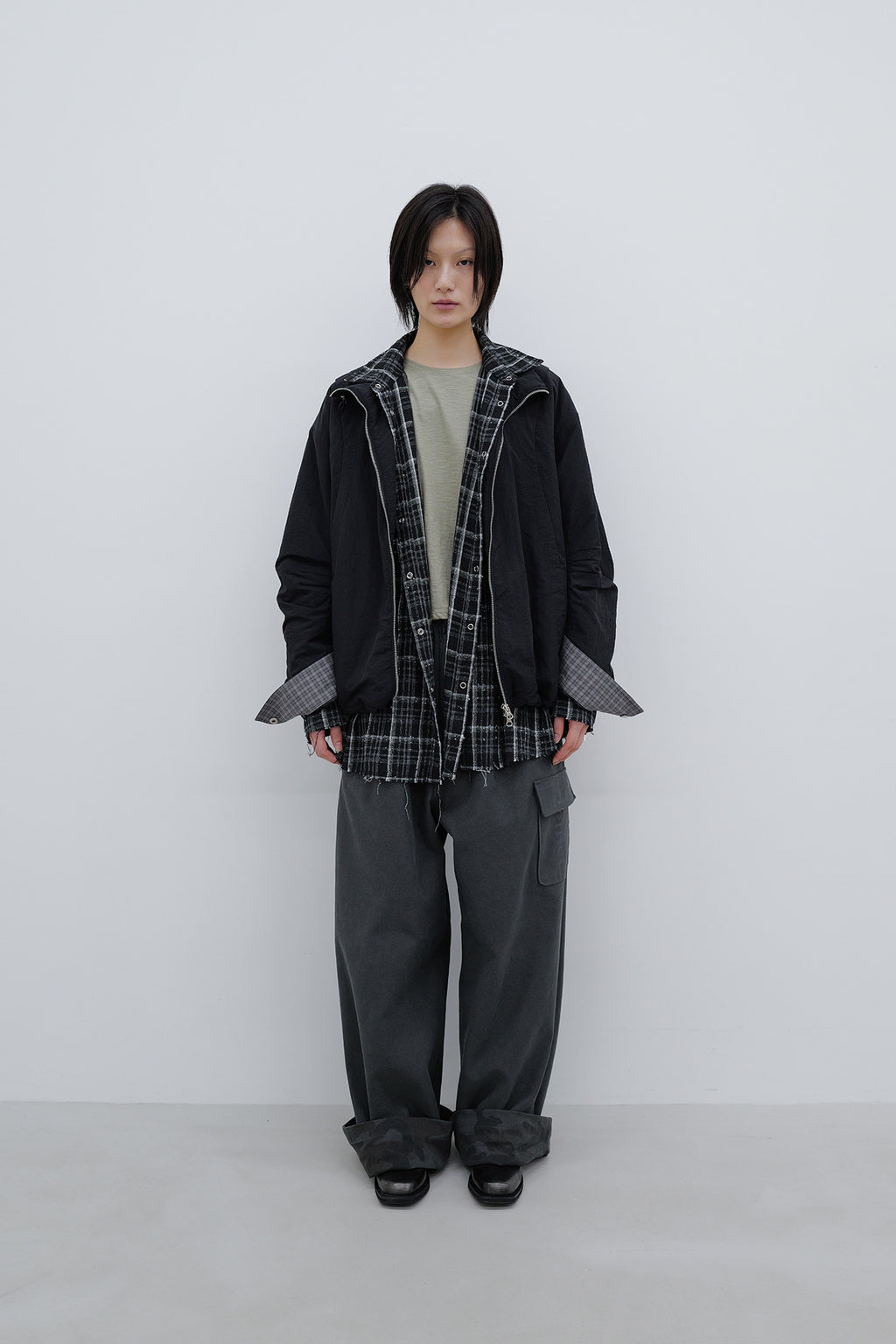 Deinet - Deinet Check Contrast Bomber Jacket (Black) product image 1 | TRAB K-Fashion Australia