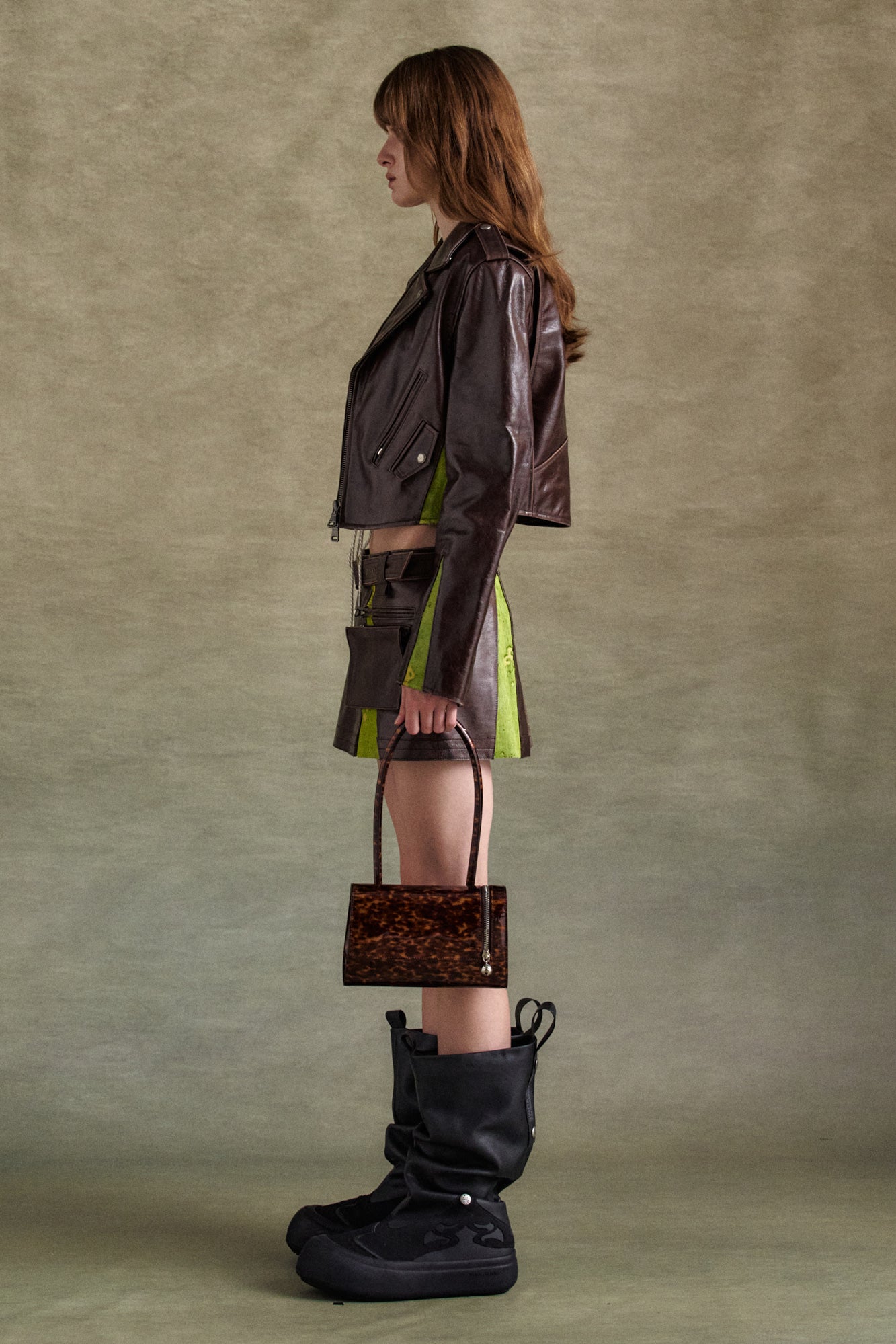 Andersson Bell - Paneled Crop Rider Jacket (Brown) product image 3 | TRAB K-Fashion Australia