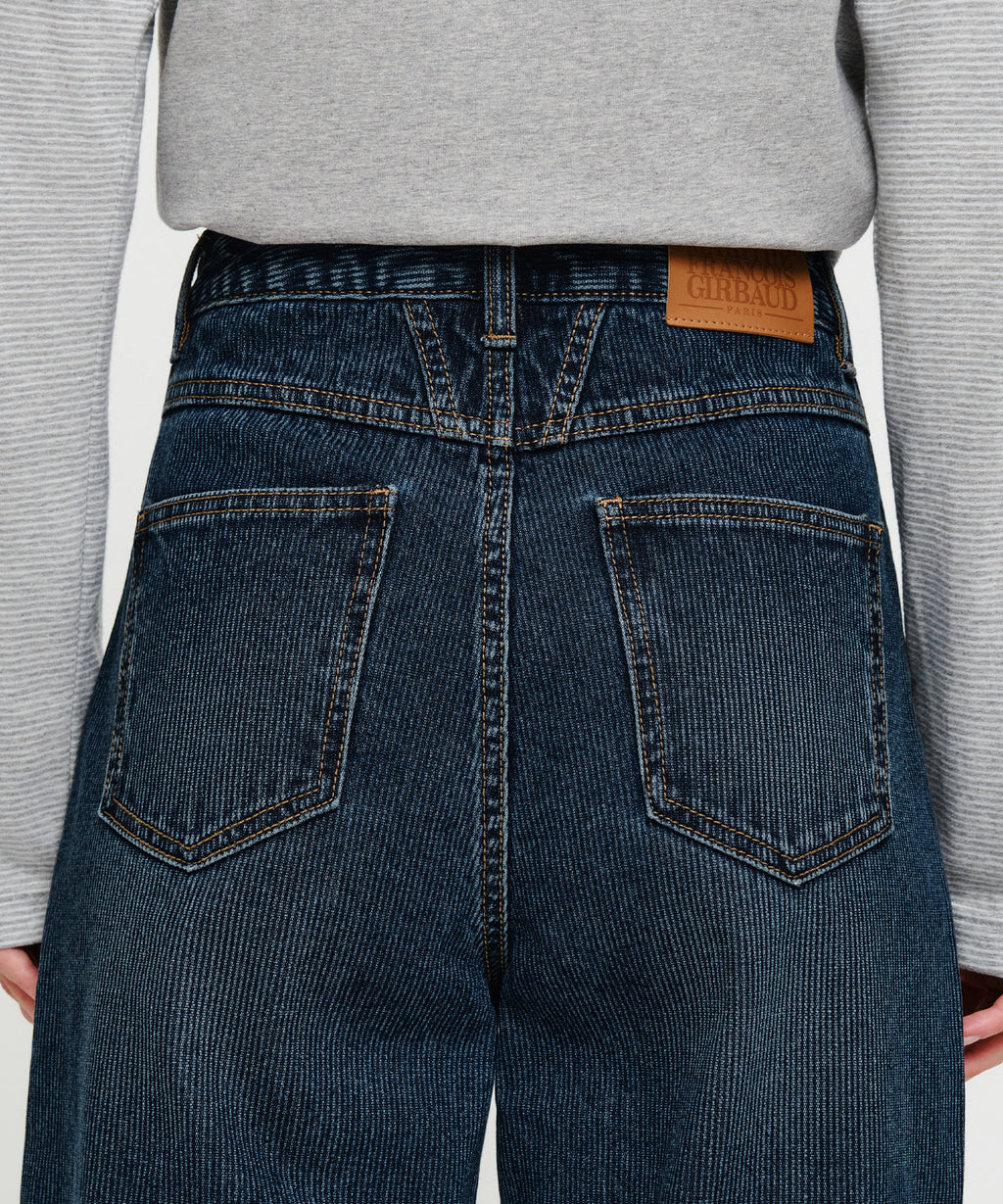 Marithe & Francois Girbaud - [Pre-order – Ships 7 Oct] Semi-wide Stripe Denim Pants (Dark Blue) product image 2 | TRAB K-Fashion Australia