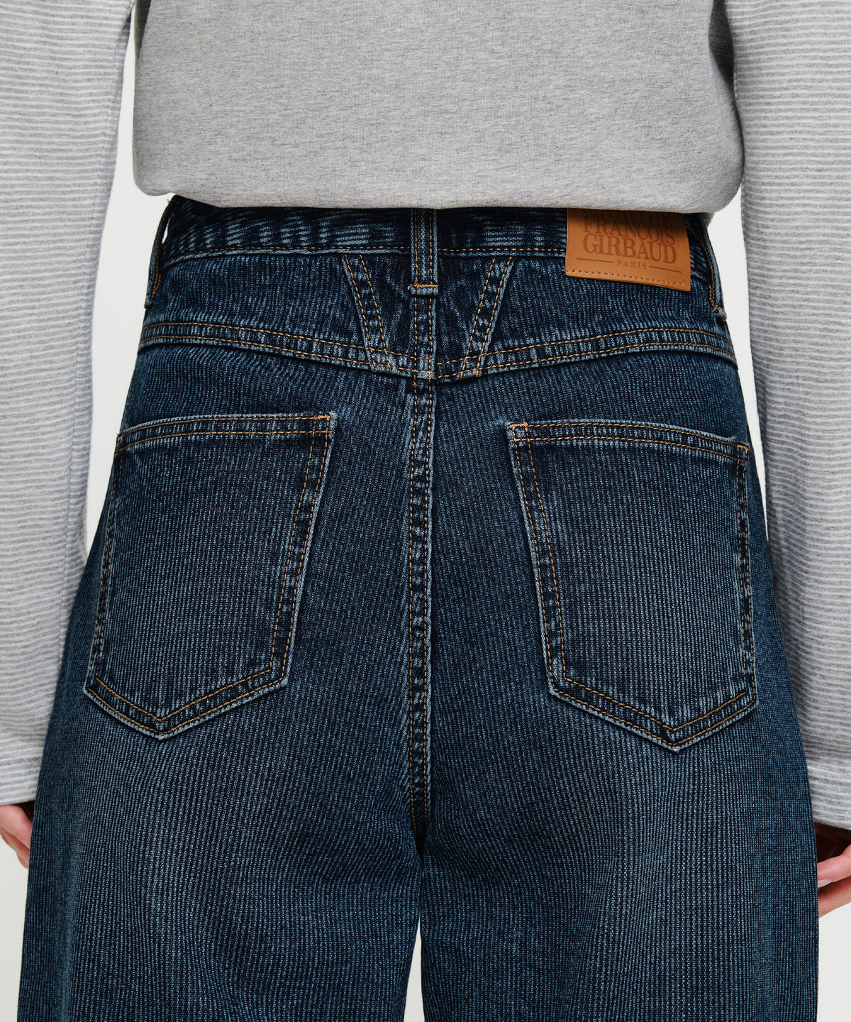 Marithe & Francois Girbaud - [Pre-order – Ships 7 Oct] Semi-wide Stripe Denim Pants (Dark Blue) product image 2 | TRAB K-Fashion Australia