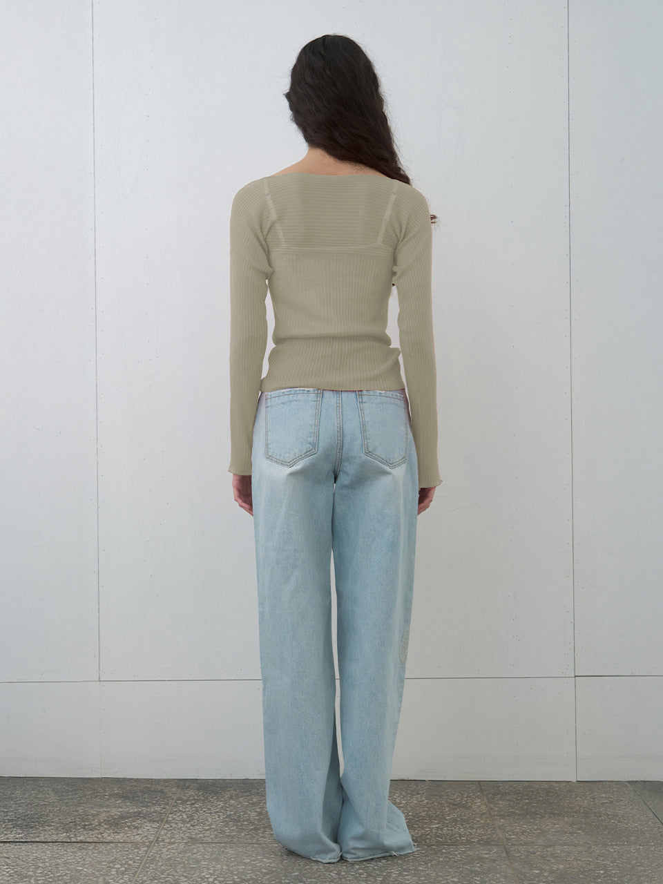 Kijun - Sheer Boatneck Knit Sage product image 3 | TRAB K-Fashion Australia