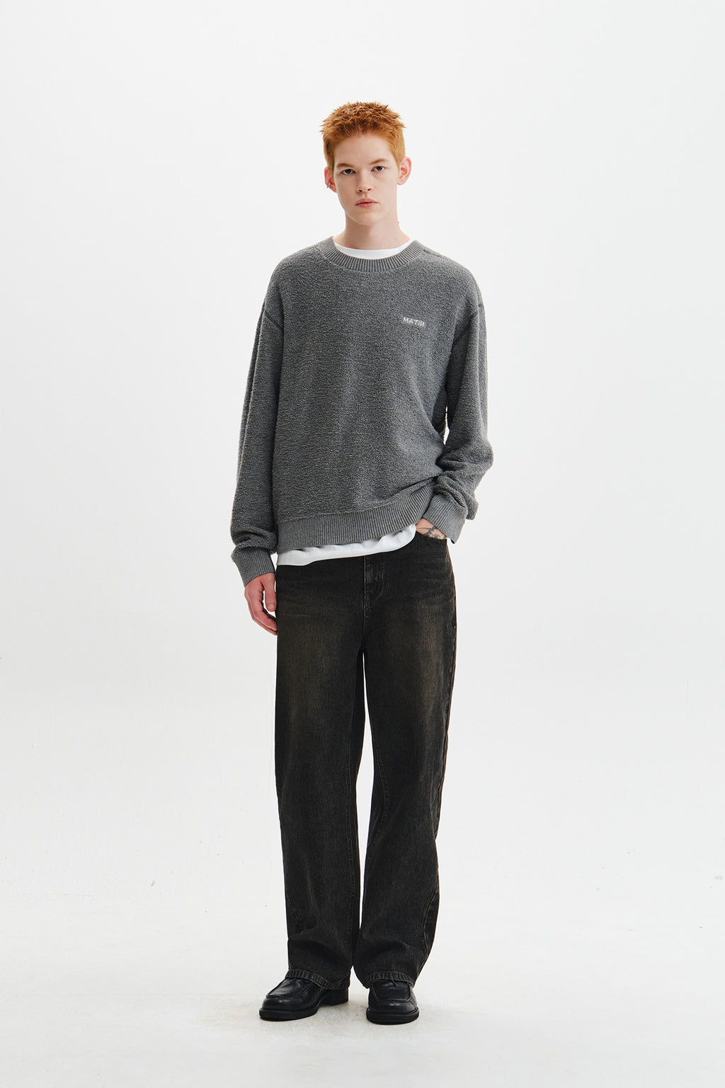 Matin Kim - Boucle Texture Knit Pullover (Grey) product image 11 | TRAB K-Fashion Australia