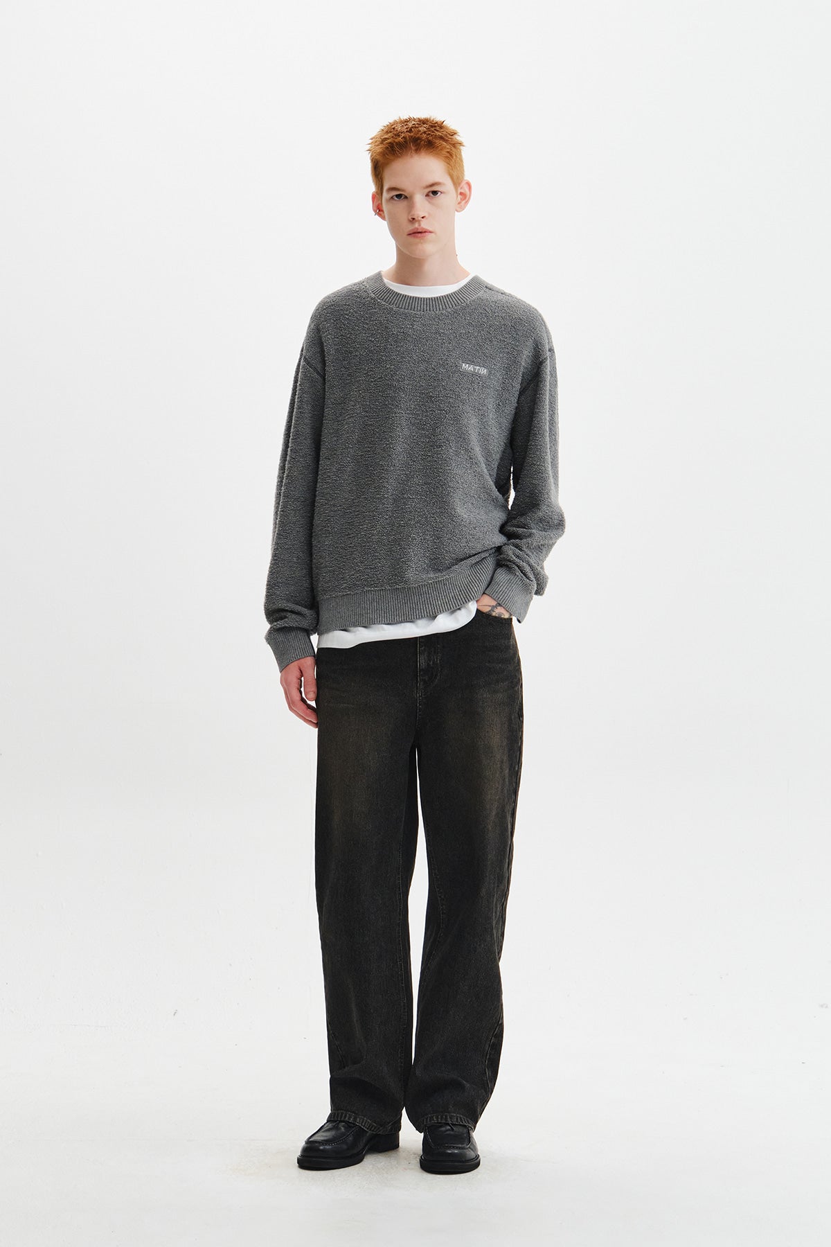 Matin Kim - Boucle Texture Knit Pullover (Grey) product image 11 | TRAB K-Fashion Australia