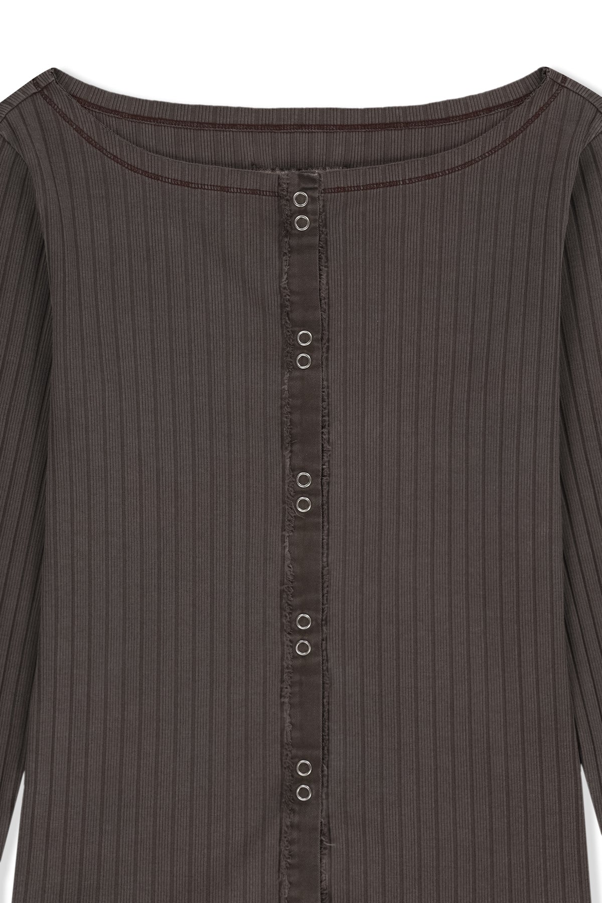 Matin Kim - Vintage Washed Ribbed Snap Top (Brown) product image 3 | TRAB K-Fashion Australia