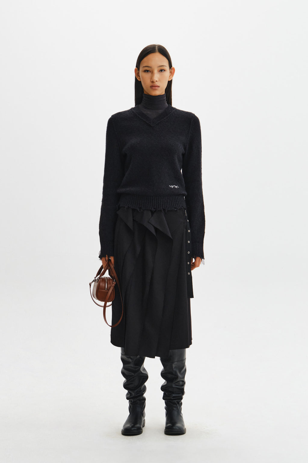 Matin Kim - Raw Edge Flap Belted Skirt (Black) product image 11 | TRAB K-Fashion Australia