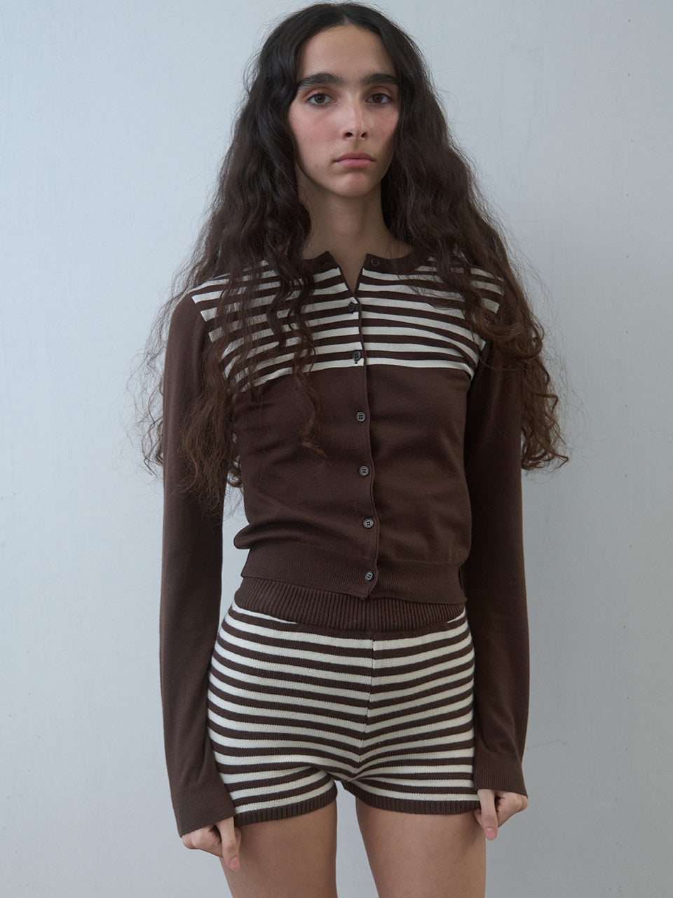 Kijun - Stripe Knit Shorts (Brown) product image 7 | TRAB K-Fashion Australia