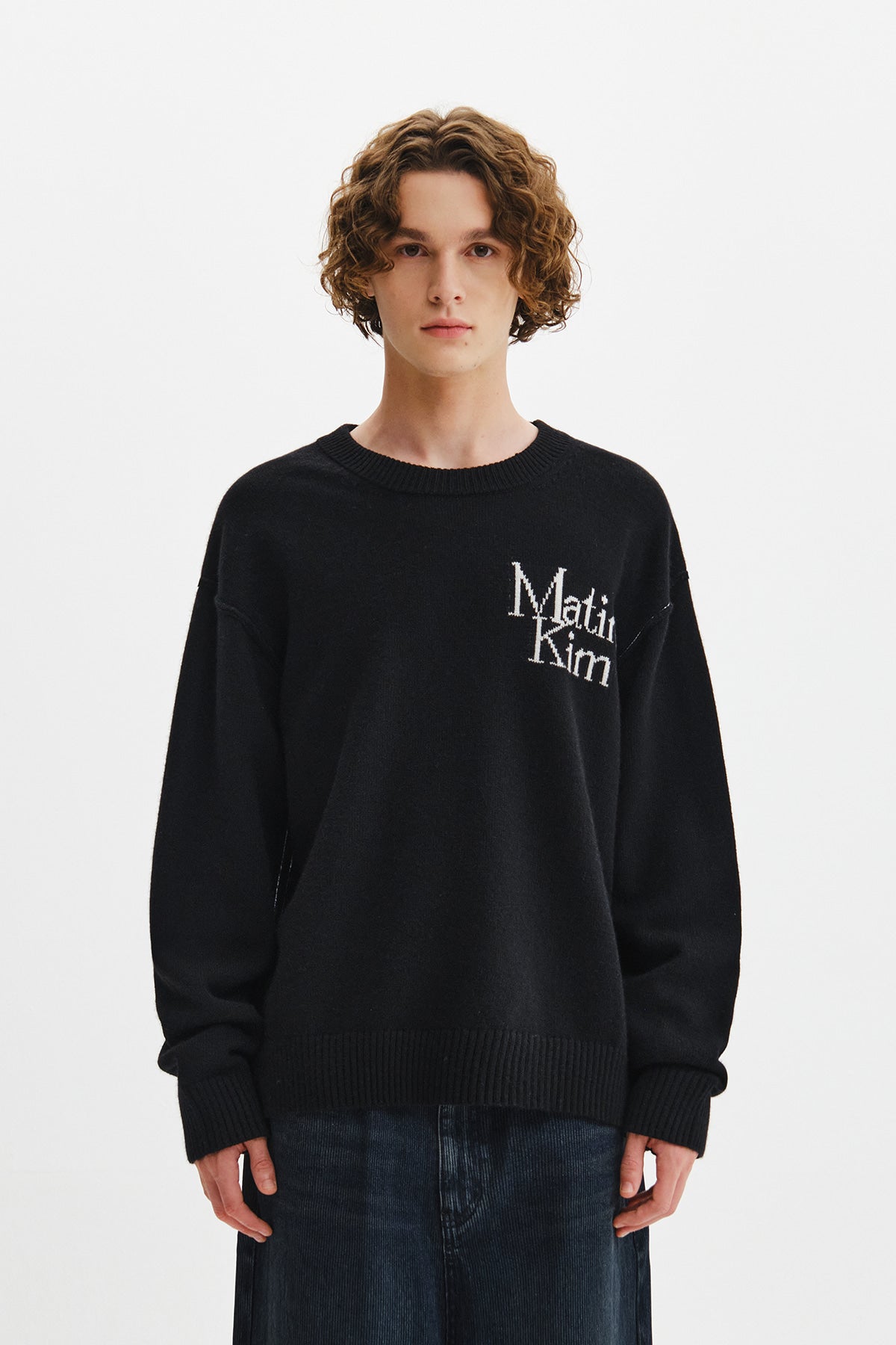 Matin Kim - Grid Logo Cashmere Blended Knit Pullover (Black) product image 7 | TRAB K-Fashion Australia