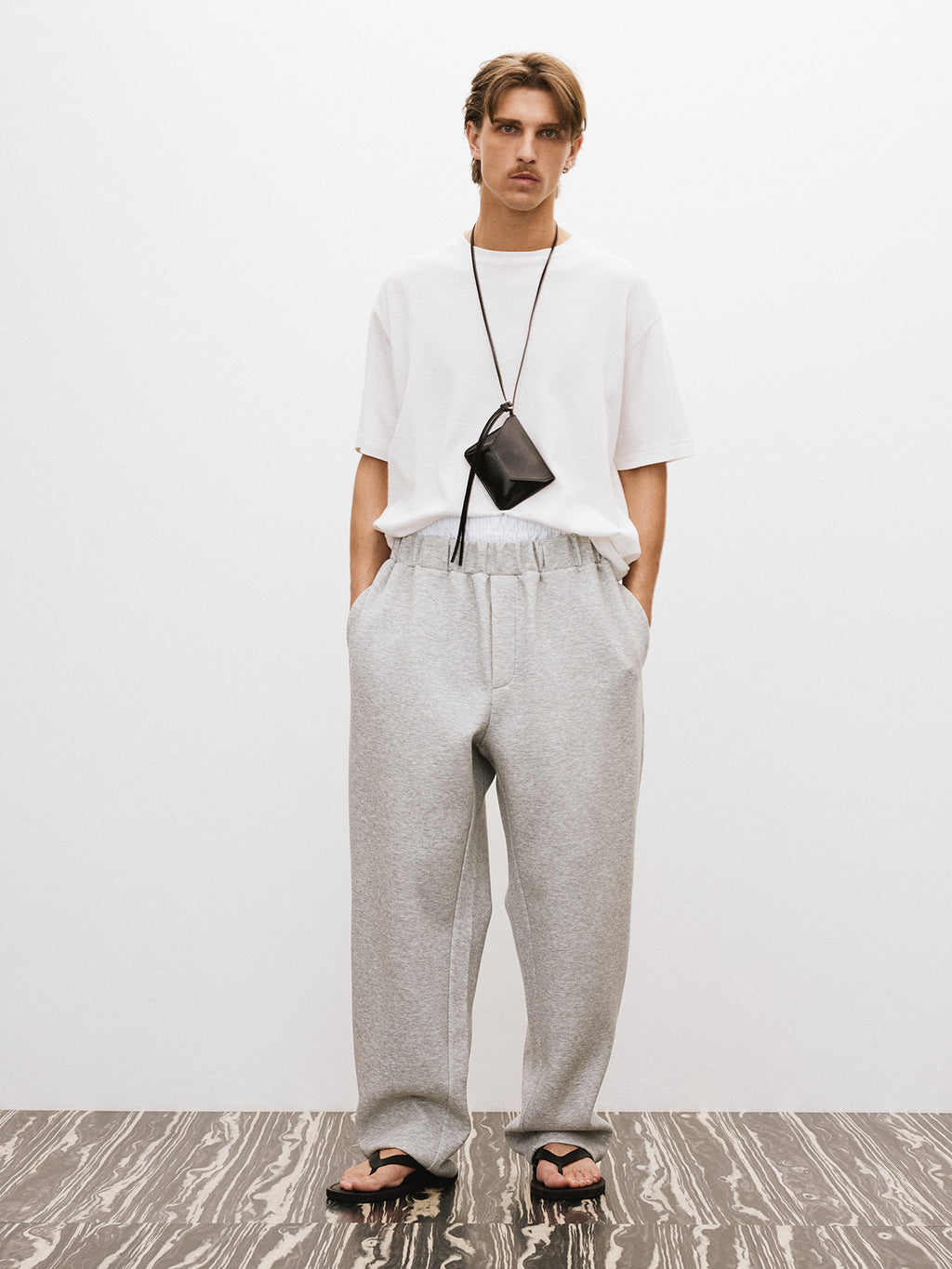 Recto - Wide Banding Loose Fit Sweat Pants (Melange Grey) product image 2 | TRAB K-Fashion Australia