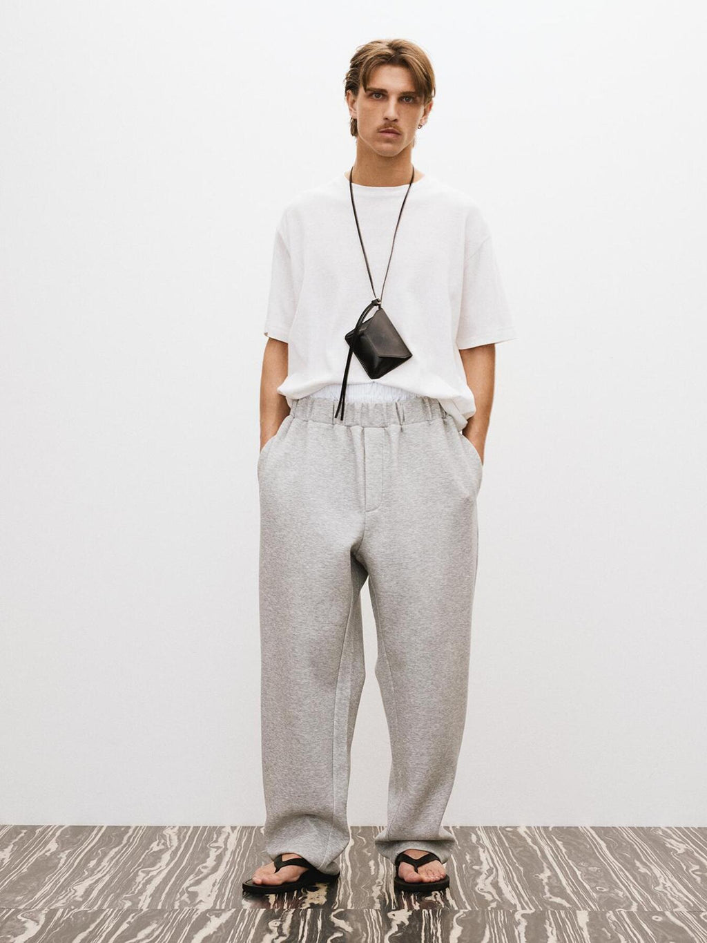 Recto - Wide Banding Loose Fit Sweat Pants (Melange Grey) product image 2 | TRAB K-Fashion Australia