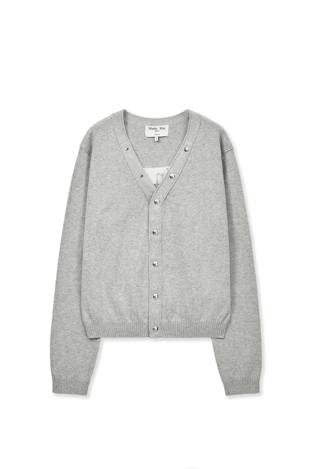 Matin Kim - Back Logo Snap Button Cardigan (Grey) product image 1 | TRAB K-Fashion Australia