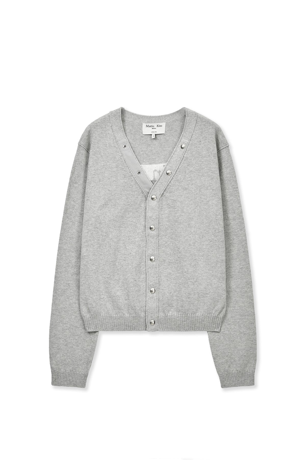 Matin Kim - Back Logo Snap Button Cardigan (Grey) product image 1 | TRAB K-Fashion Australia