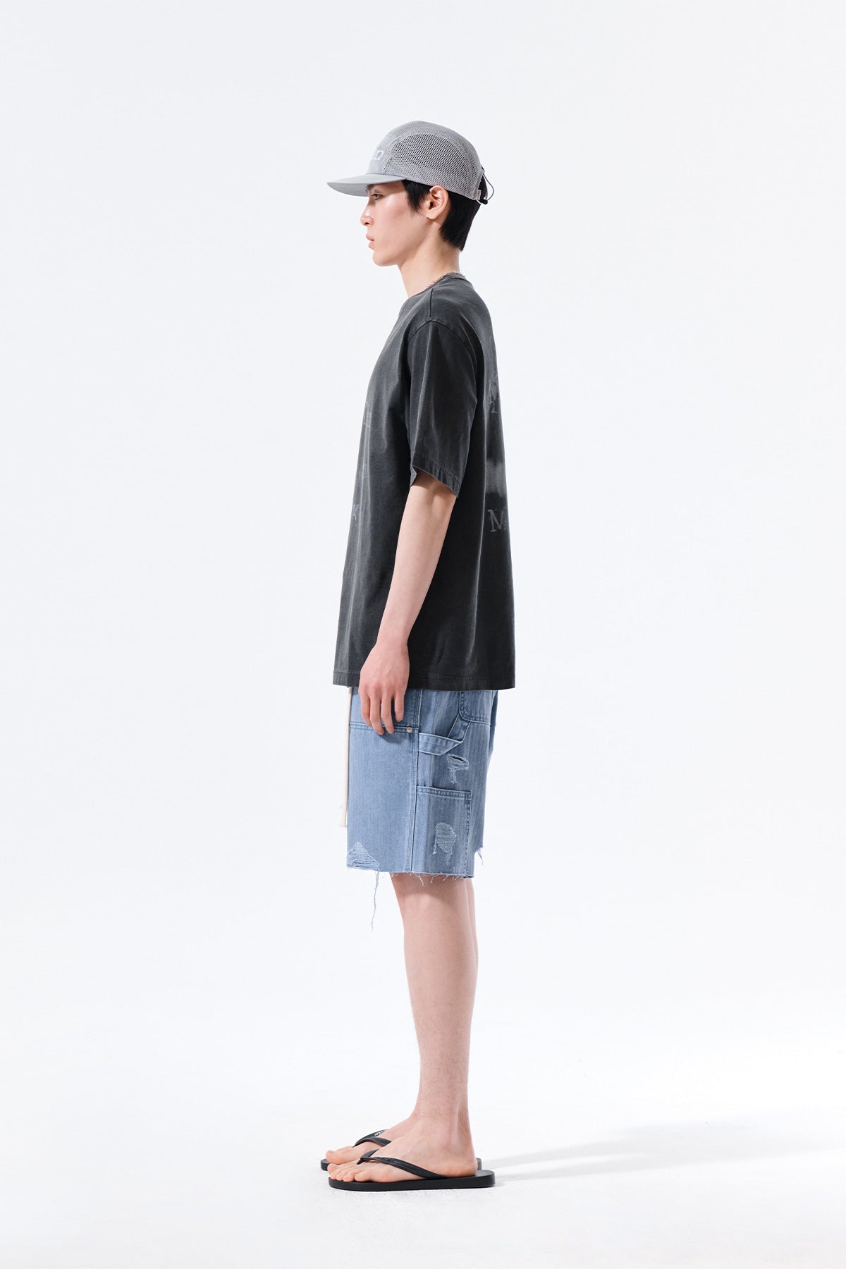 Matin Kim - Heringbone Raw Cut Denim Shorts (Light Blue) product image 12 | TRAB K-Fashion Australia