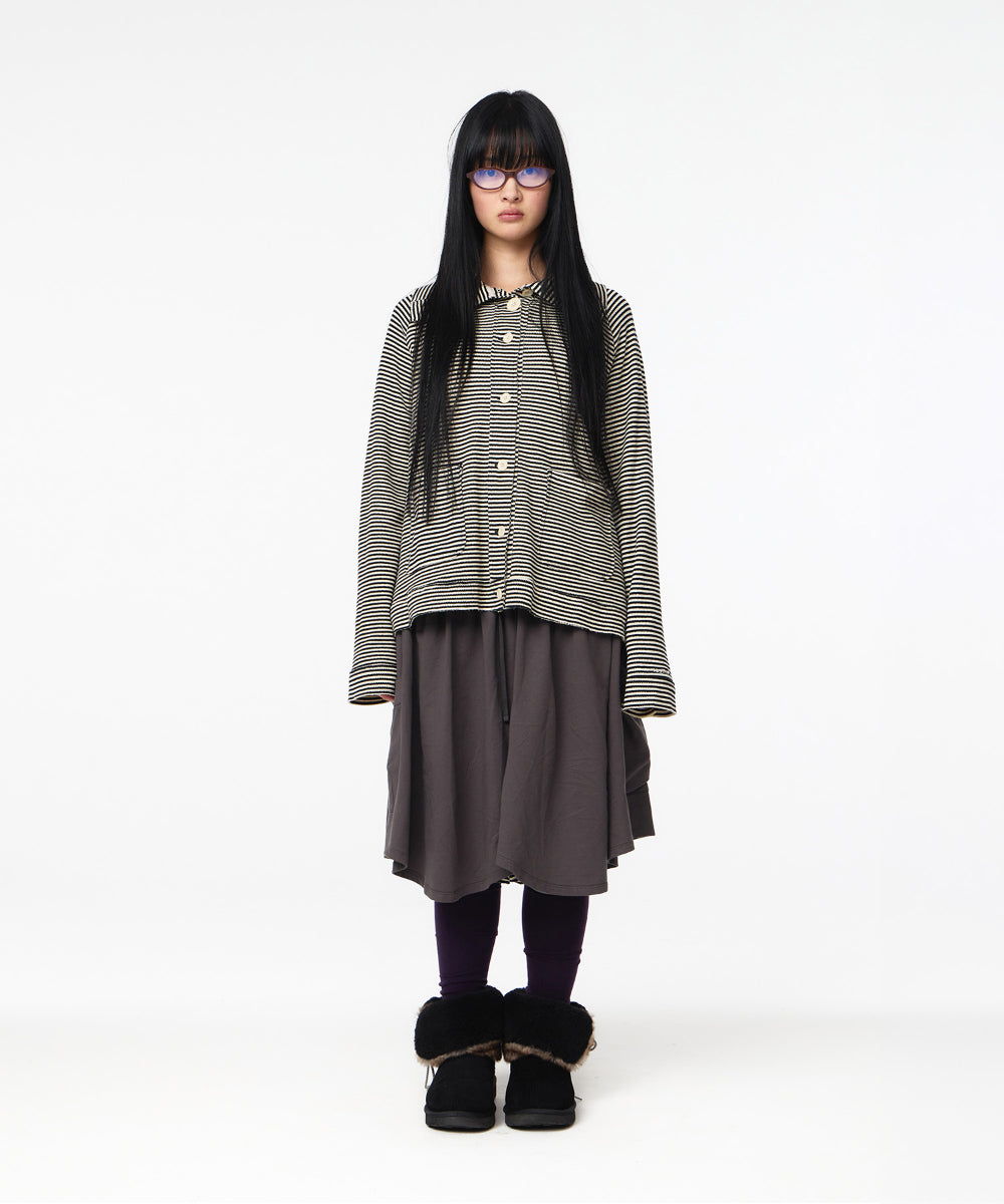 Coyseio - Wide Collar Waffle Stripe Shirt (Black) product image 8 | TRAB K-Fashion Australia
