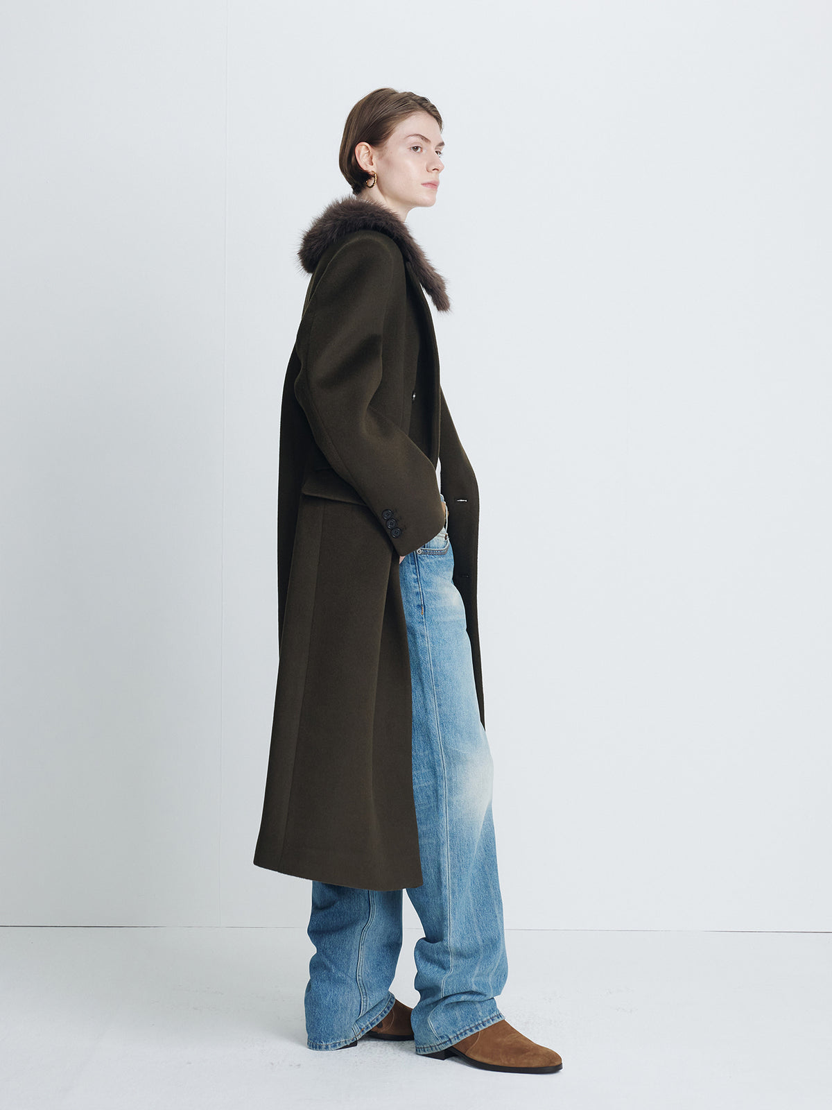Tonywack - Wool Tailored Double-Breasted Maxi Coat (Khaki Dark Brown) product image 2 | TRAB K-Fashion Australia