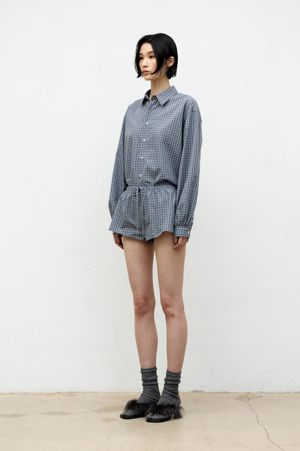 Coor - Puff Cuffs Check Shirt (Blue Check) product image 3 | TRAB K-Fashion Australia