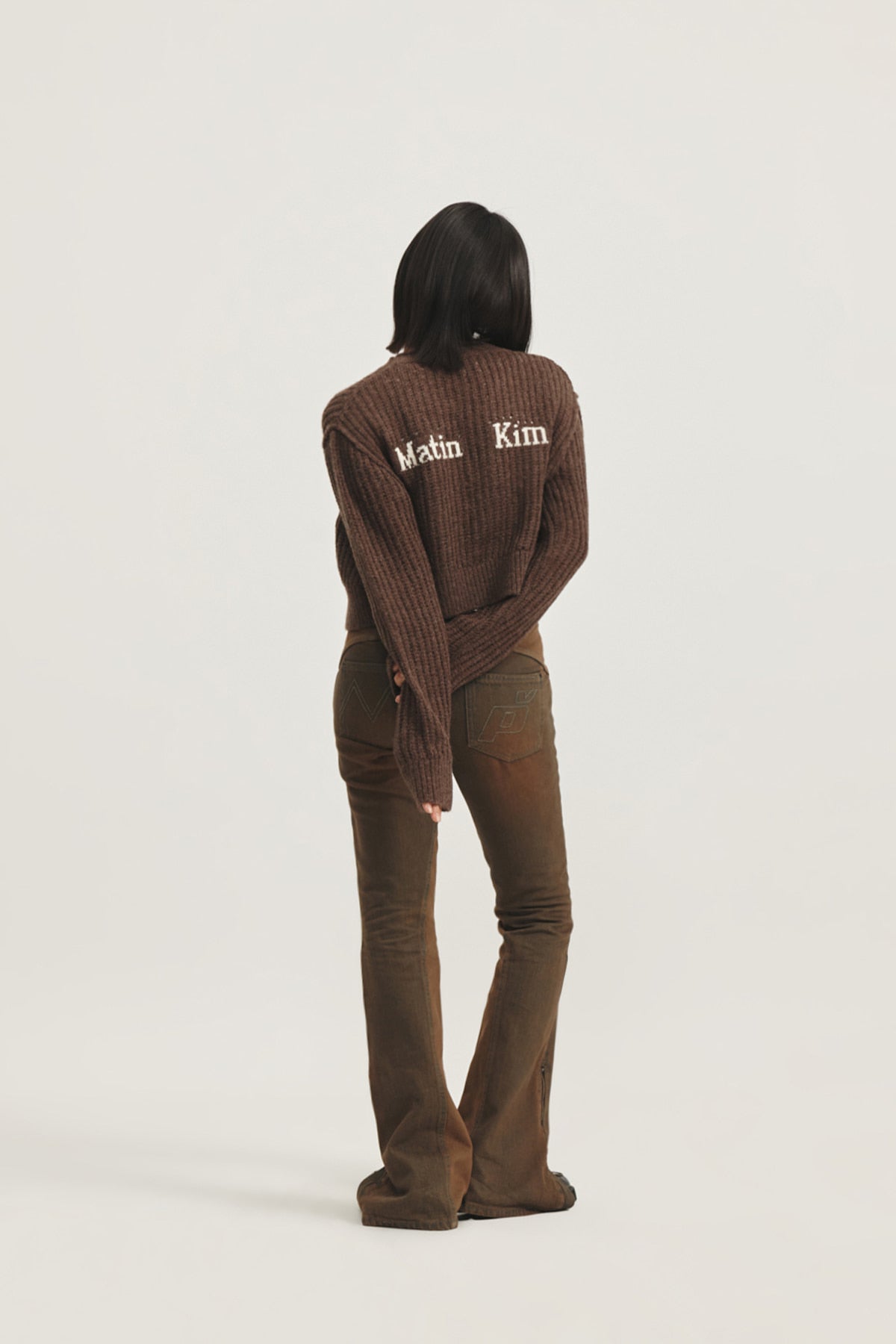 Matin Kim - Peaches Zipper Detail Boots Cut Denim Pants (Brown) product image 11 | TRAB K-Fashion Australia