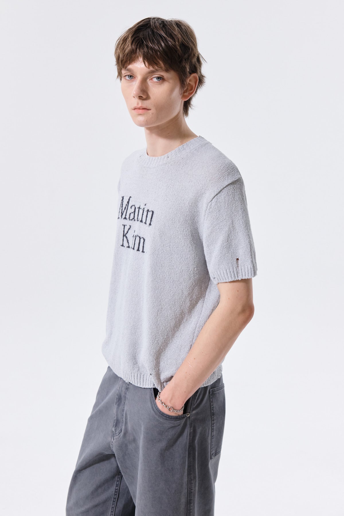 Matin Kim - Half Sleeve Logo Pullover (Light Grey) product image 11 | TRAB K-Fashion Australia